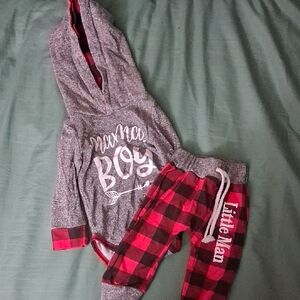 Gray and Red Plaid Baby Outfit